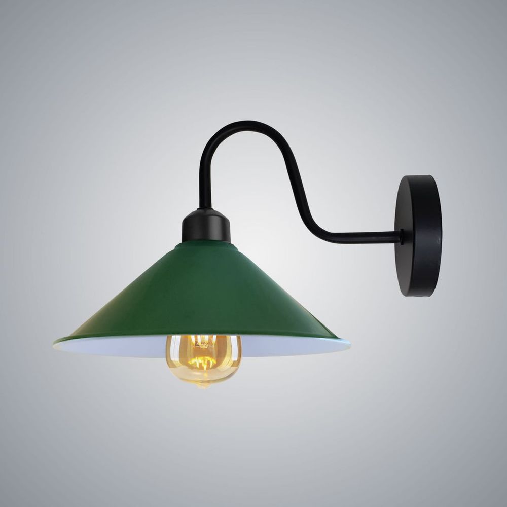 Vintage Green Wall Light Fixture, Cone Shape Shade, E27 Base, Dimmable, 3 Year
