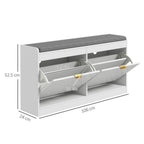 Shoe Bench with 2 Flip Drawers, Cushion, 8 Pairs for Entryway White