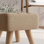 Modern Footstool, Fabric Foot Rest with Rubber Wood Legs