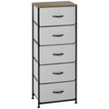 5 Drawer Fabric Chest - Wooden Top - Grey