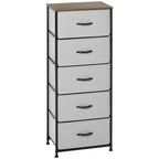5 Drawer Fabric Chest - Wooden Top - Grey
