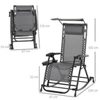 Folding Recliner Chair Outdoor Lounge Rocker Zero-Gravity Seat, Grey