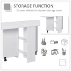 Space-Saving Folding Desk Table - Mobile Drop Leaf - Wheel Storage Shelves - White