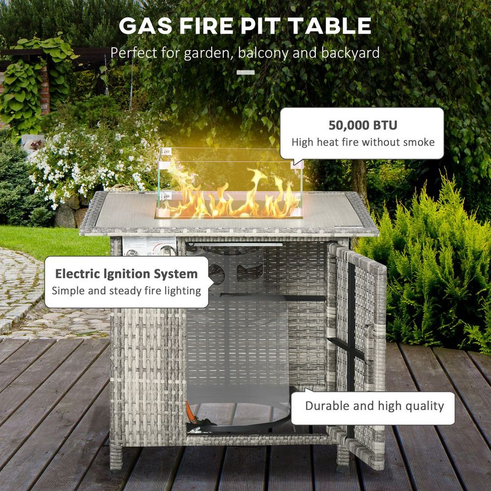 Gas Fire Pit Table - Rain Cover, Windscreen & Lava Stone - 50,000 BTU