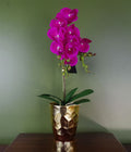 54cm Artificial Orchid Plant - Dark Pink Gold Pot in Gold