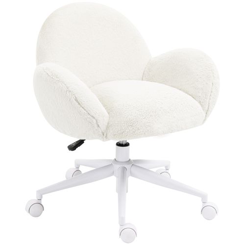 Fluffy Leisure Chair Office Chair with Backrest Wheels Cream White