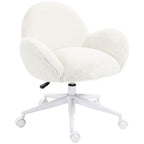 Fluffy Leisure Chair Office Chair with Backrest Wheels Cream White