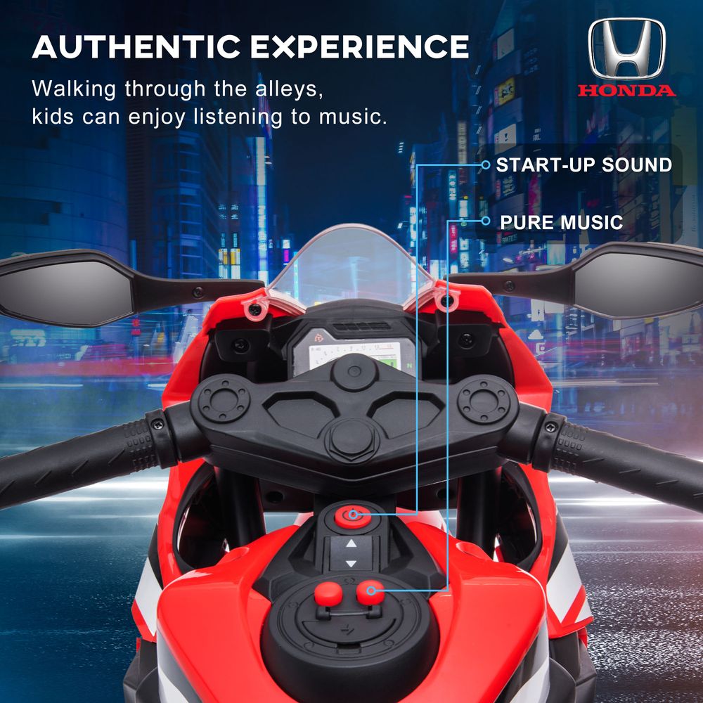 Honda Licensed 6V Kids Electric Motorbike Ride On Motorcycle Vehicle w/Headlights, Music, Training Wheels, for Ages 3-5 Years Red 3-5 Years Red