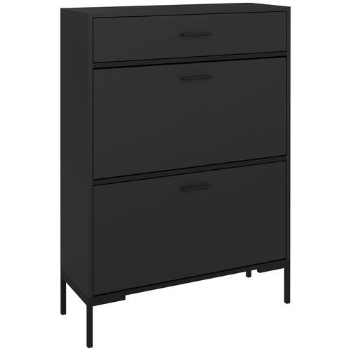 3-Drawer Shoe Cabinet with Adjustable Shelf for 12 Pairs of Shoes, Narrow Shoe Storage Cabinet with 2 Flip Doors for Hallway, Entryway, Black