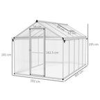 10x6ft Aluminium Greenhouse with Door, Window & Galvanised Base - PC Panel