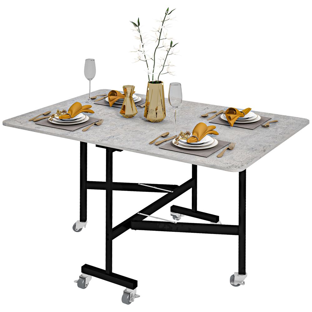 Drop Leaf Table with Wheels Folding Dining Table for Small Spaces, Grey