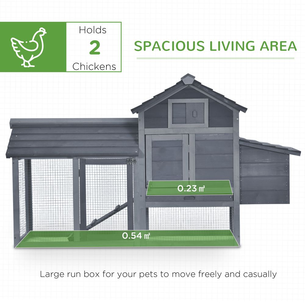 Small Chicken Coop Hen Cage Nesting Box W/ Outdoor Run 150.5X54x87 Cm Grey