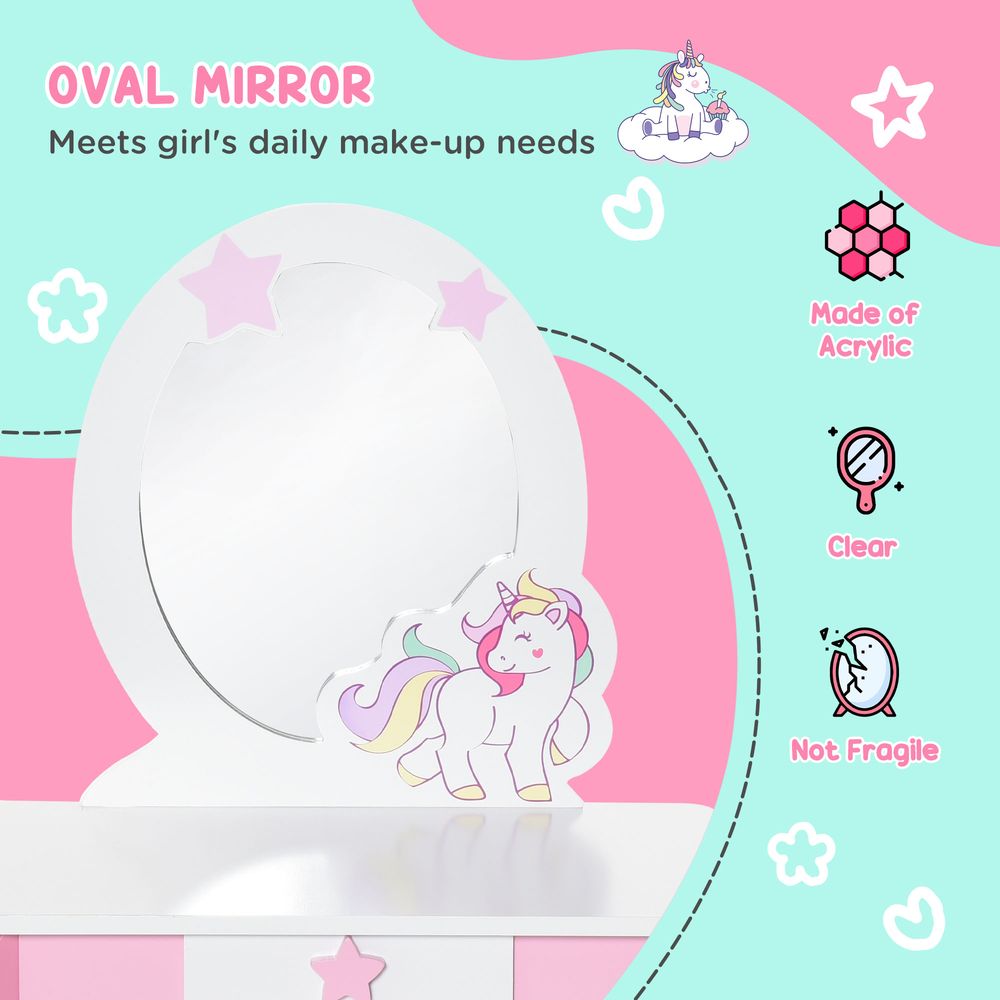 Magical Unicorn Girls Vanity Set with Mirror and Stool, Ages 3-6