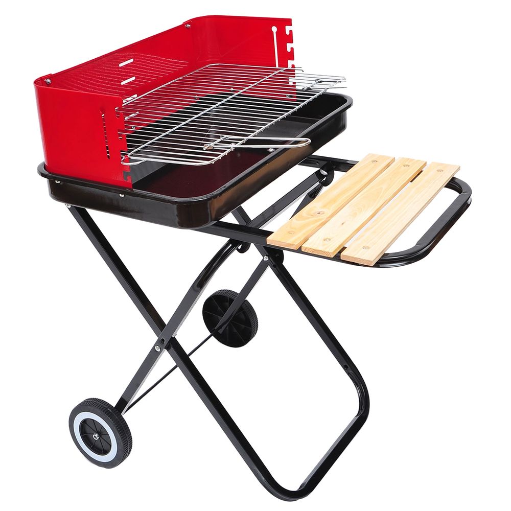 Portable Folding Charcoal BBQ Grill - Red & Black - Easy to Transport