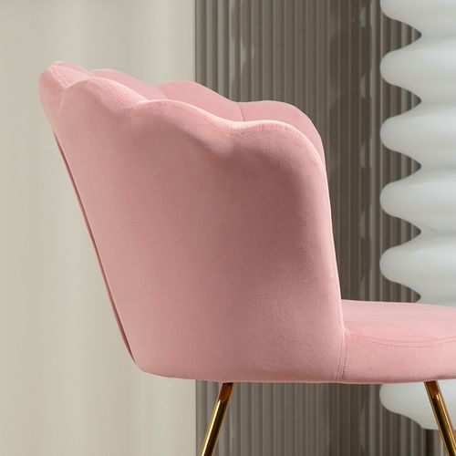 Accent Chair, Velvet Armchair with Lotus Backrest, Steel Legs