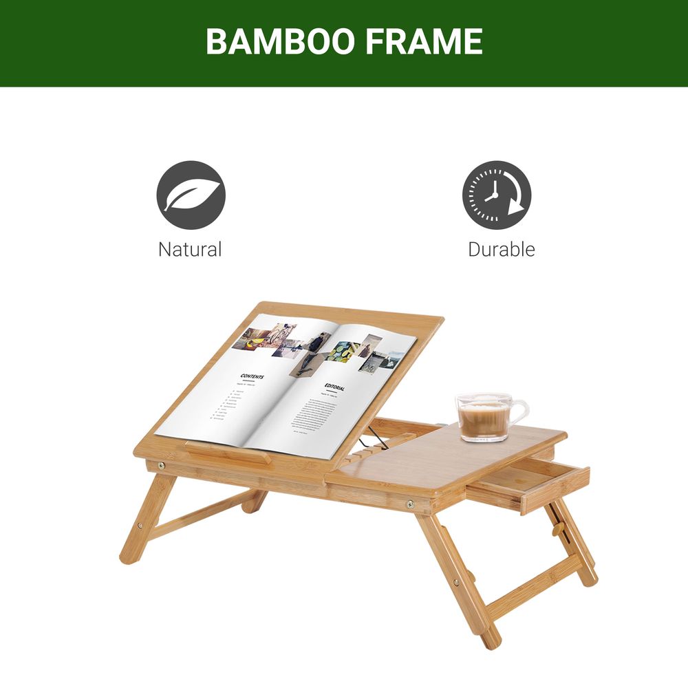 Portable Laptop Desk Notebook Tray PC Bed Table with Drawer Adjustable & Foldable (55L x 35W x 22-30H (cm))