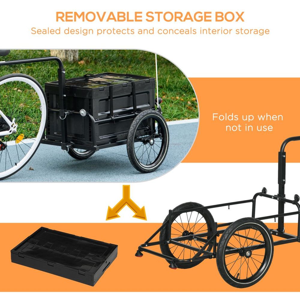 Bike Trailer w/ Foldable Storage & Pneumatic Tyres - Black