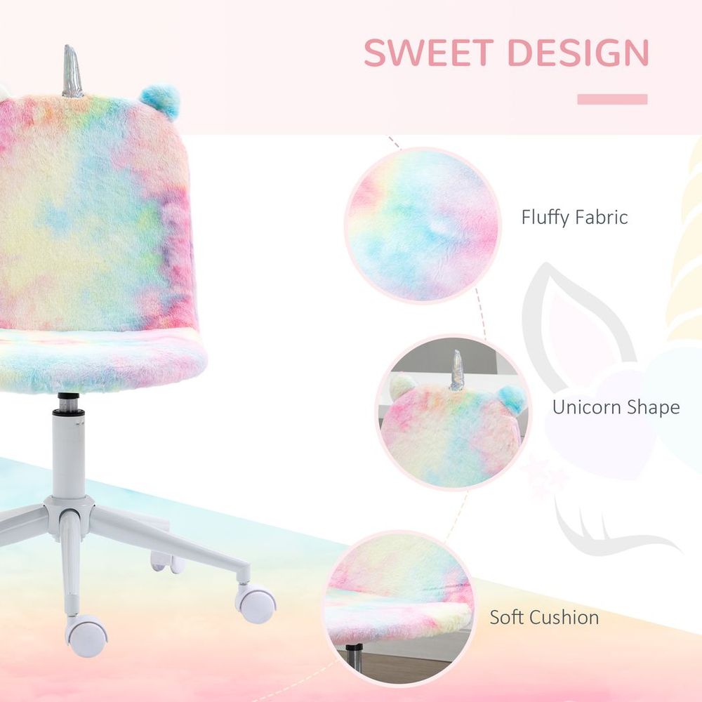 Fluffy Unicorn Office Chair: Swivel Wheel, Cute Desk Chair, Rainbow; Comfortable, Fun Design
