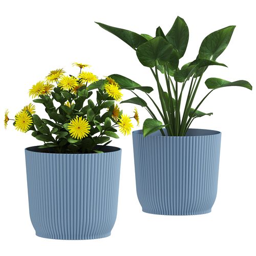 Set of 2 Round Plant Pots Outdoor 22cm for Garden Decoration, Blue