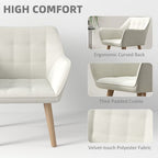 Velvet-Feel Accent Chair with Arms Slanted Back Wood Legs