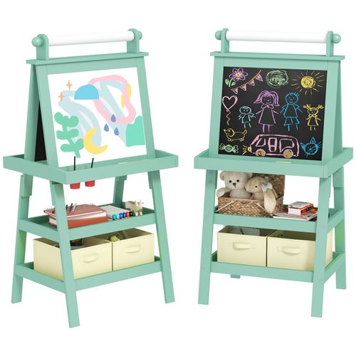 Double-Sided Art Easel for Kids w/ Paper Roll, Storage Baskets