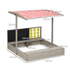 Kids Wooden Sandpit, Sandbox w/ Canopy, Seats, for Gardens - Grey