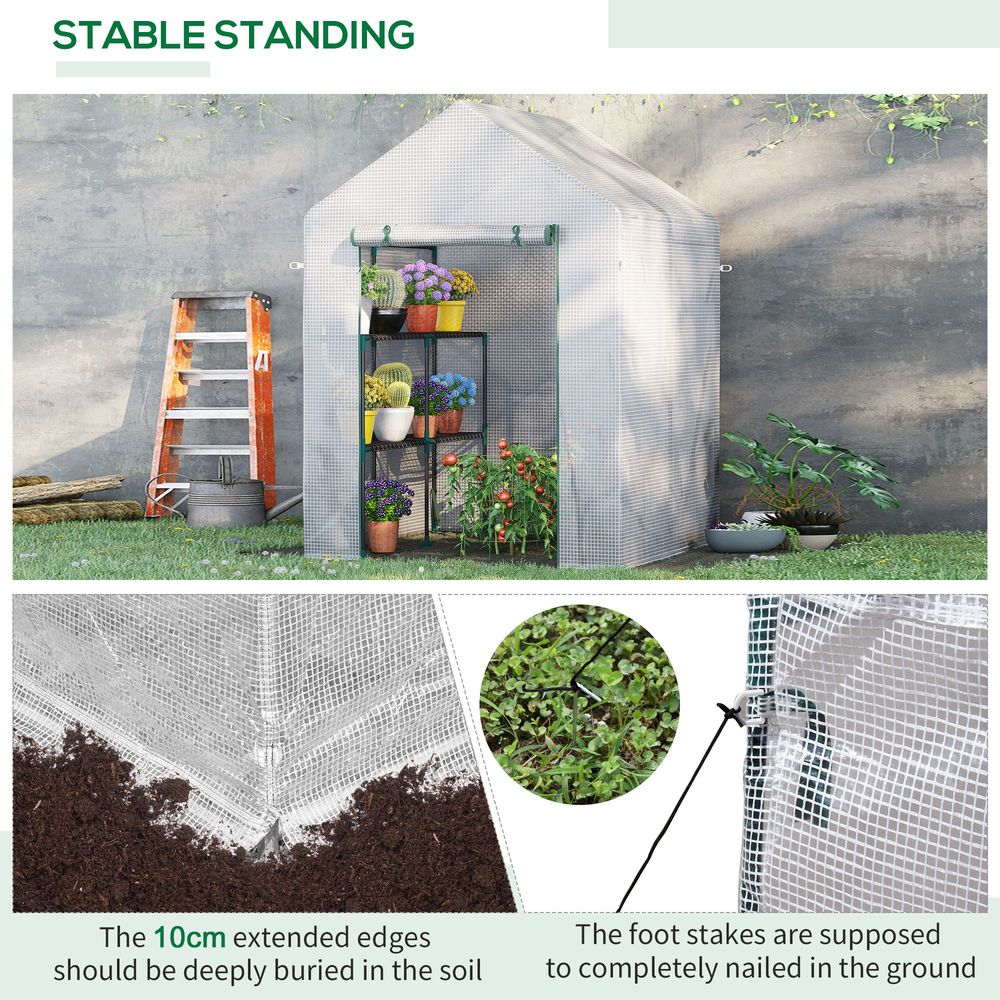 Greenhouse for Outdoor, Gardening 2 Tier Shelf, PE Cover, 143x143x195cm, Green in Green