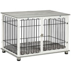 Dog Crate Furniture End Table w/ Soft Washable Cushion, Lockable Door with Multifunctional Detail