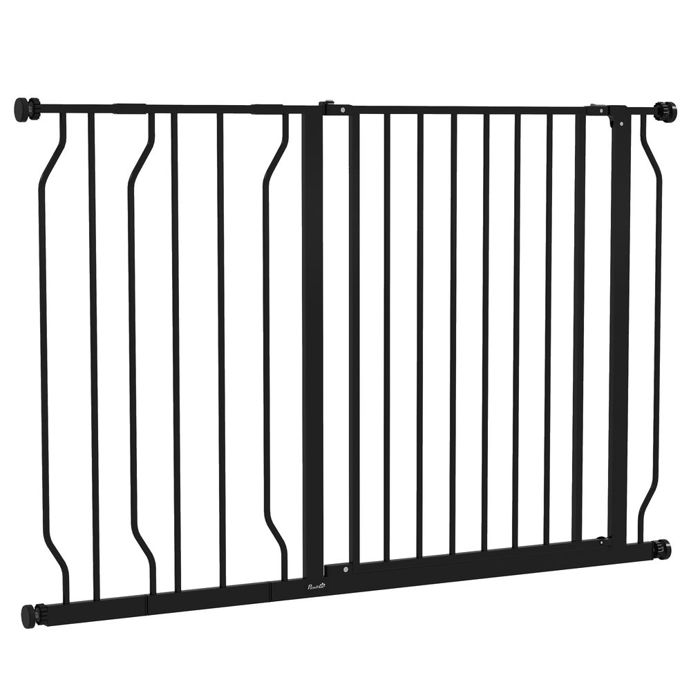 Dog Gate - Wide Stair Gate with Door - Pressure Fit - Black
