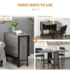 Mobile Drop Leaf Table Folding Kitchen Table Extendable Dining Table For Small Spaces With 6 Wheels & Storage Shelf Grey