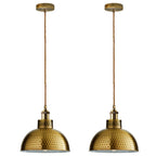 Vintage Industrial Yellow Brass Pendant Light - 2 Pack Metal Shade Hanging Lamp