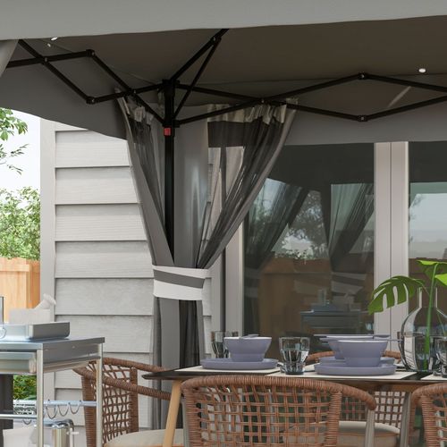 3x3(m) Pop Up Gazebo w/ Solar-Powered LED Lights Curtain Netting Grey