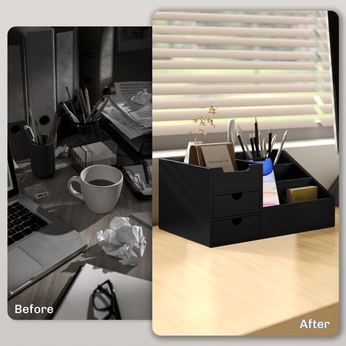Organiser Holder Multi-Function Storage Caddy Drawers Black