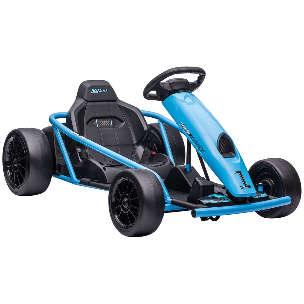 24V Electric Go Kart for Kids, Drifting Ride-On Racing Go Kart with Slow Start, Music, Horn Honking and Safety Belt, for 8-12 Years Old, Blue