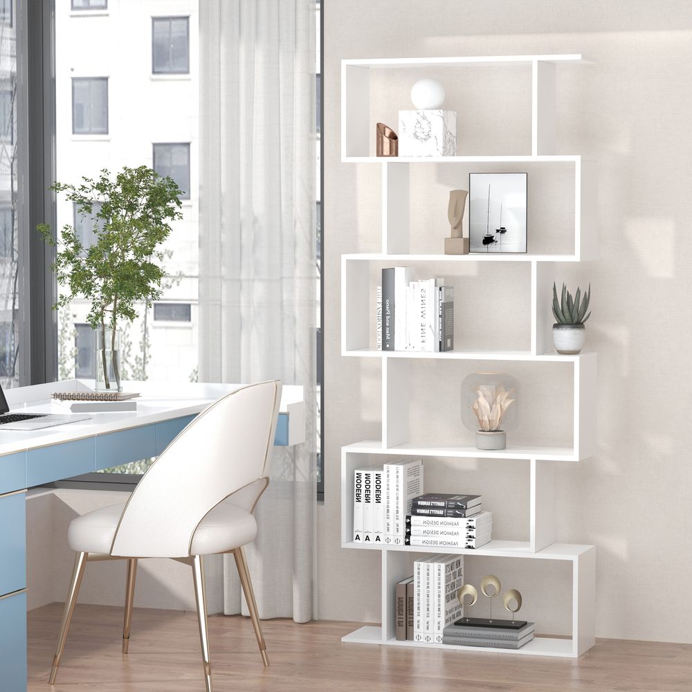 Particle Board 6-Tier White Shelving Unit - Versatile Storage Solution