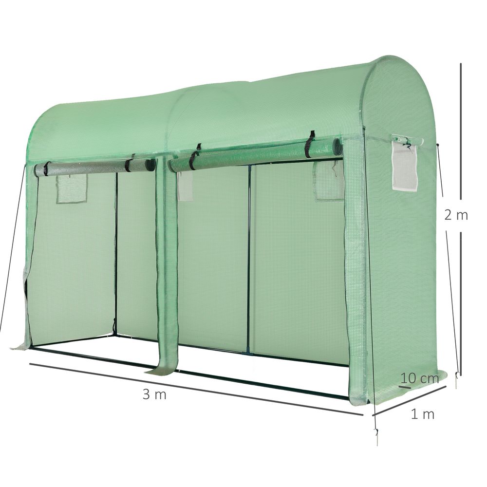 10ft x 3ft Plant Tomato Greenhouse - Double Doors - 4 Windows