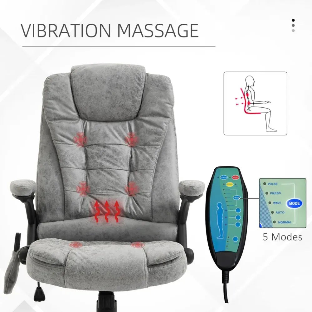 Executive Reclining Chair w/ Heating Massage Points Relaxing Headrest Grey with Back Detail