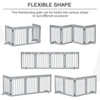 Dog Barrier 4-Piece 204 x 61 cm Foldable Door Safety Gate with 2 Support Feet, Freestanding Dog Gate, Wooden Stair Gate for Hallway, Stairs, Light Grey