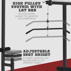 Lat Pull Down Machine with Extra Pulley for Seated Rows, Cable Pulley System with Adjustable Seat for Home Gym