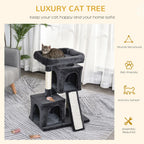 Cat Rest & Play Tree - 2 House Perch Scratching Post, Durable - Black