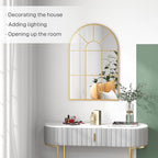 Modern Arched Window Wall Mirror for Bedroom, 91x60cm, Gold Tone