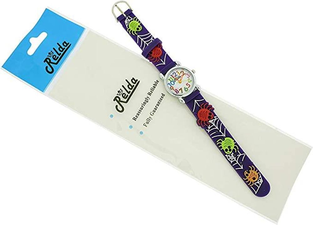 Children's Spider Web Purple Girl's Watch - Analog, Silicone Strap, Big Numbers