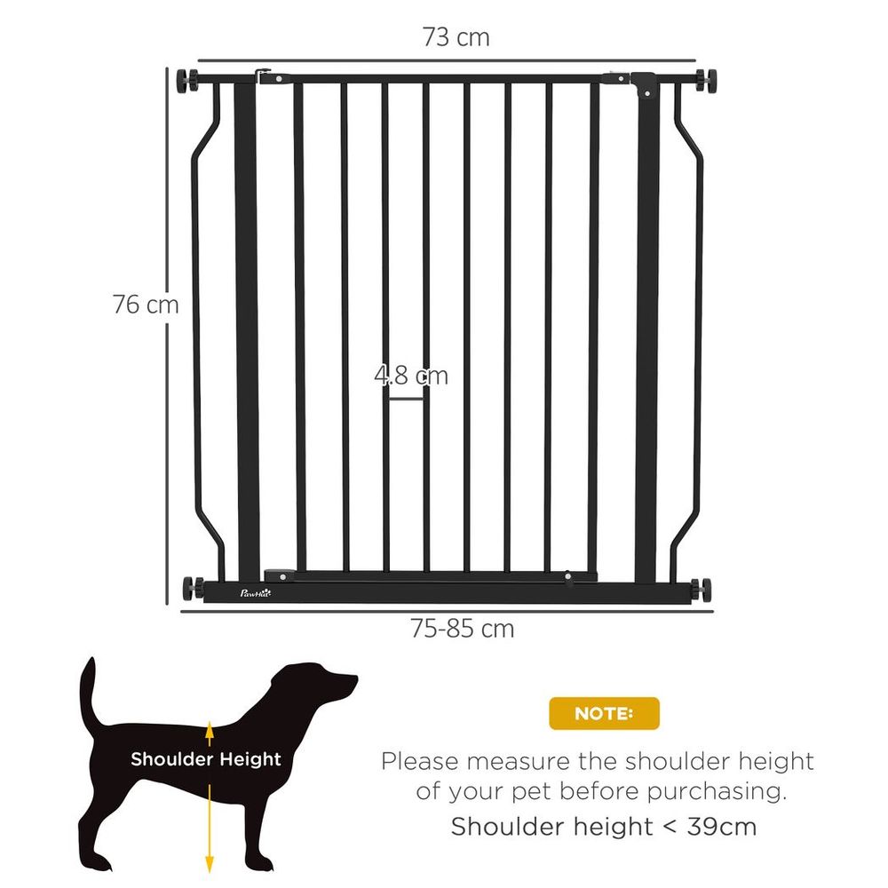 Dog Gate: Wide Stair Gate w/ Door, Pressure Fit, Black, Easy Setup - Keeps Pets Safe & Secure