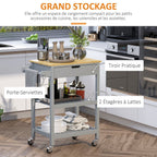 Kitchen Trolley Utility Cart on Wheels with Rubberwood Worktop Towel Rack