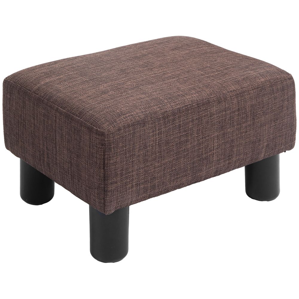Chic Linen Fabric Footstool Ottoman Cube with 4 Plastic Legs Brown Brown