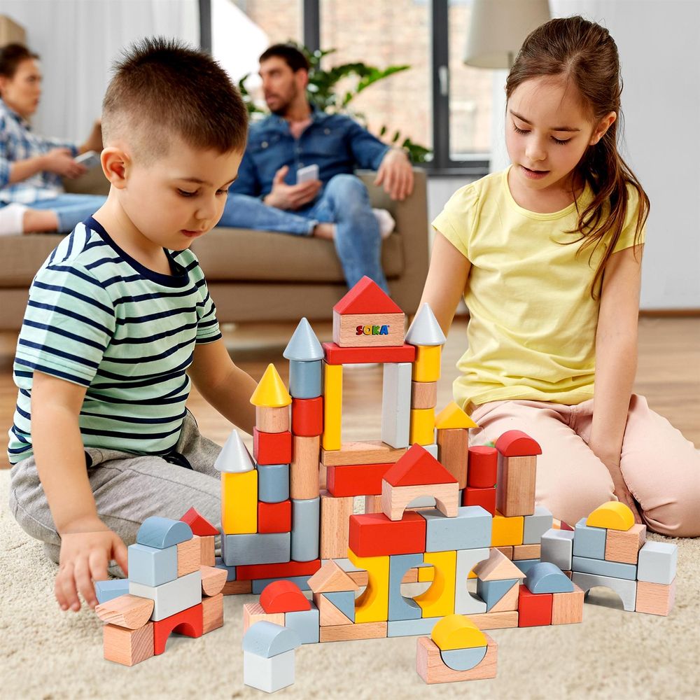 100pcs Wooden Blocks in New Color: Construction Toy for Creative Kids
