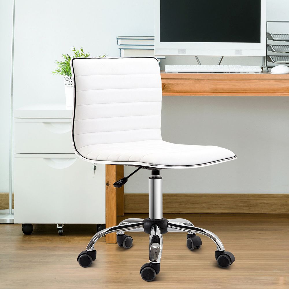 Armless Mid-Back Adjustable Office Chair 360 Swivel Ergonomic White