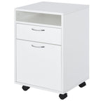 60cm Storage Cabinet w/Drawer Open Shelf Metal Handles 4 Wheels Office Home Organiser Mobile Printer White