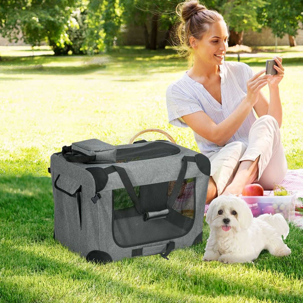 Folding Pet Carrier Bag House W/ Cushion Storage, Grey 60x41.5x41cm