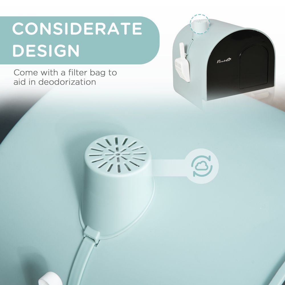 Cat Litter Box Kitten Litter Tray w/Hood, Scoop, Filter, Flap Door, 43 x 44 x 47cm - Green